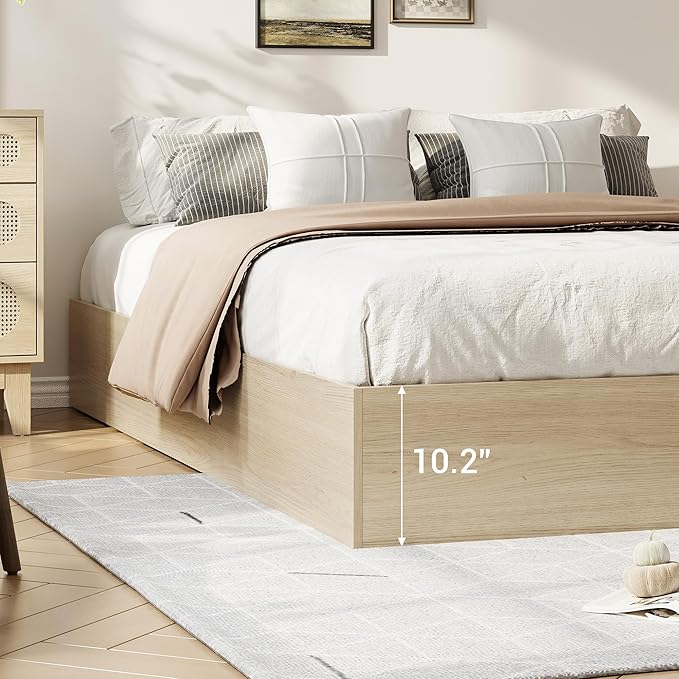 GarveeHome Queen Size Wood Platform Bed Frame with 2 Storage Drawers, Wooden Bed Frame Without Headboard, Wood Slat Support, No Box Spring Needed, Easy Assembly