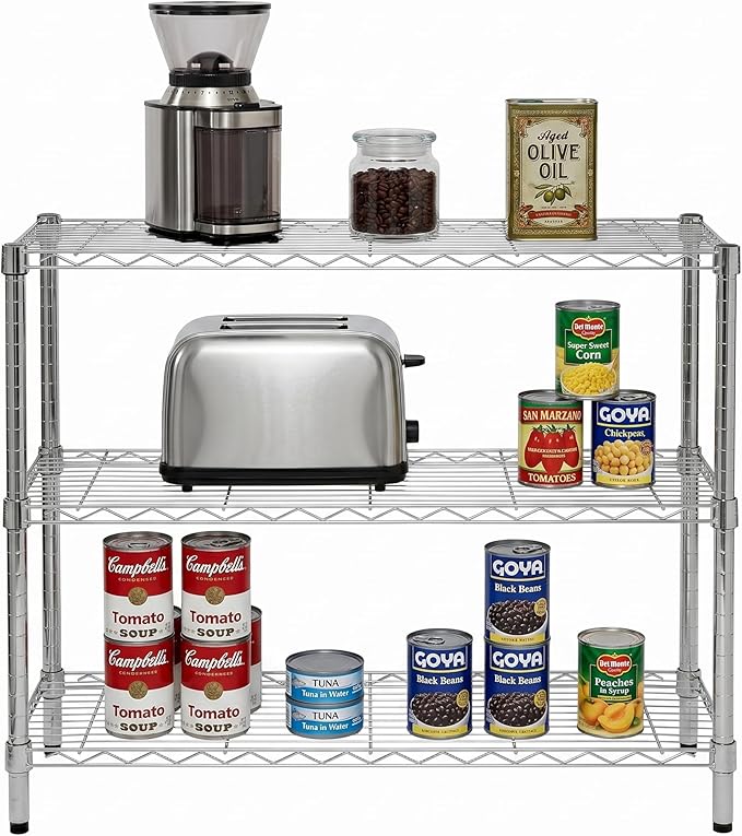 Honey-Can-Do 3-Tier Heavy-Duty Adjustable Shelf Storage Unit With 200-lb Capacity, Chrome SHF-09367 Steel Shelving, Heavy Duty Shelves, Shelving Unit,