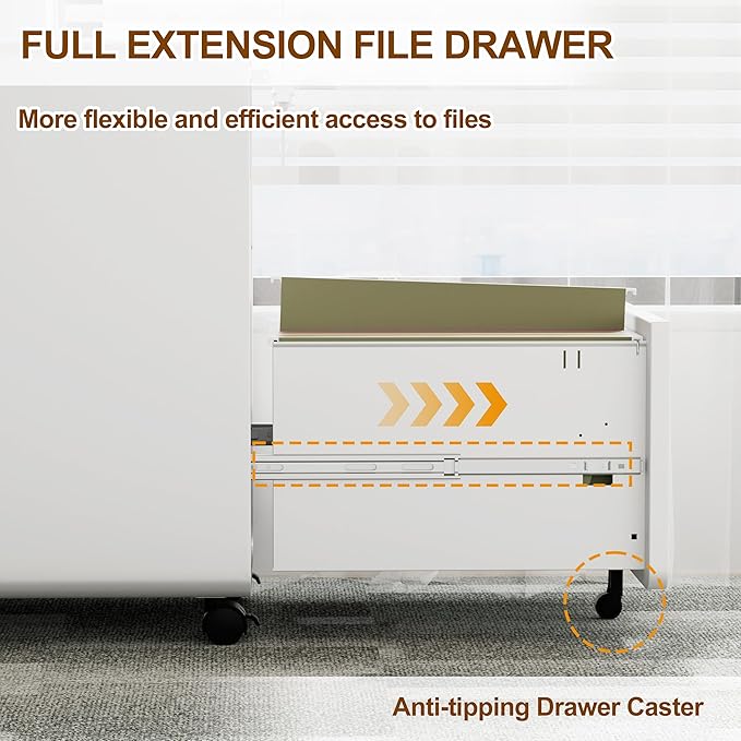 3 Drawer File Cabinet With Lock and 4 Keys, Mobile Metal Filing Cabinet for Home Office, Under Desk, Pre-Assembly, Letter/Legal/A4 Hanging Folders