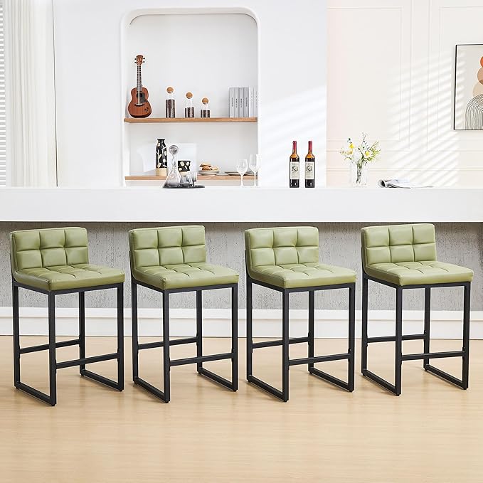 FIRAVOE Counter Height Bar Stools Set of 4, Modern Counter Stools with Back and Thickened Metal Legs, Armless Bar Chairs for Kitchen Island (Avocado Green, 4Pcs 26" Counter Stools)