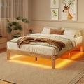 Full Size Solid Wood Platform Bed with Led Light - Noise-Free Design with Metal and Wood Slat Support, No Box Spring Needed, Easy Assembly, Natural Wood Finish