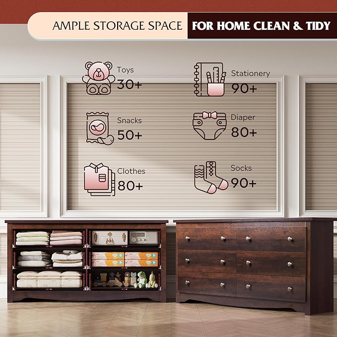 WLIVE Wooden Dresser for Bedroom, 6 Drawers Chest of Drawers, 59" Wide Modern Dresser Closet Storage Organizer for Living Room Hallway, Brown