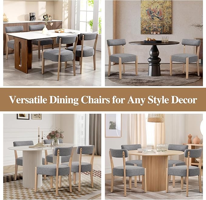ZJhome Dining Chairs Set of 4,Mid Century Modern Dining Chair Set - Linen Upholstered Low Back Kitchen & Dining Room Chairs with Woven Design,Grey Fabric