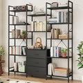 AFLUI Triple Bookshelf with 3 Fabric Drawers, 5-Tier Book Shelf and 10 Display Shelves, Industrial Large Bookcase for Home & Office, Black, 47'' Wide