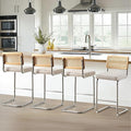 Zesthouse Natural Rattan Counter Stools Set of 4, 26'' Modern Counter Height Barstools, Thin Linen Bar Stools with Solid Wood Back, Mid Century Cantilever Bar Chairs for Kitchen Island, Beige Grayish