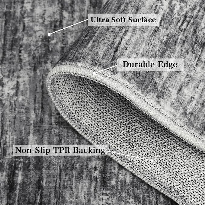 RUGSREAL Small Area Rug 2x3 Entryway Mat with Rubber Backing Stain Resistant Throw Carpet Modern Solid Color Bath Mat Contempowary Washable Rug for Living Room Bedroom Dining Room Kitchen, Ivory/Grey
