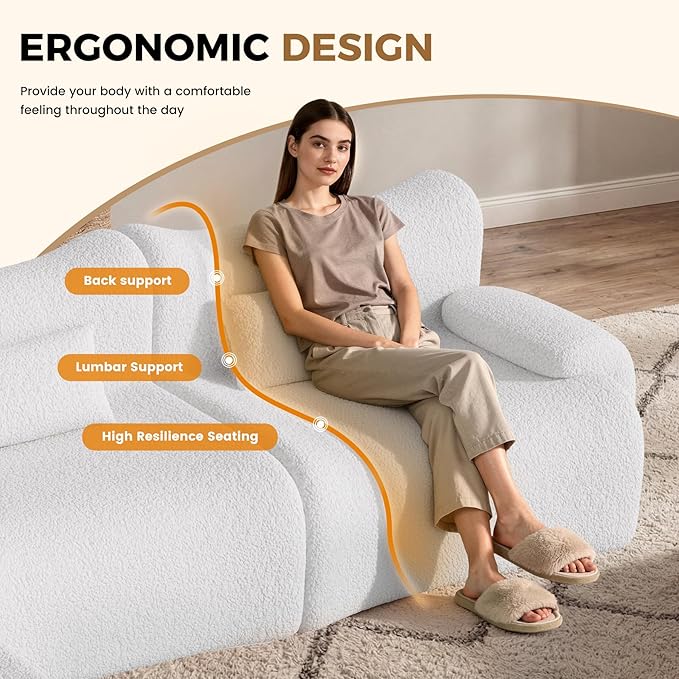 Cloud Couch Sectional, L Shaped Boneless Couches for Living Room - Oversized Modular Sofa with Deep Seats, Modern Couches with Movable Ottoman,White