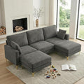 VINGLI 100" W U Shaped Couch with Ottoman, 22" Deep Seat Comfortable Sectional Couches for Living Room, 3 Seater Chenille Fabric Cloud Sofa for Apartment, Small Spaces, Bedroom, Grey