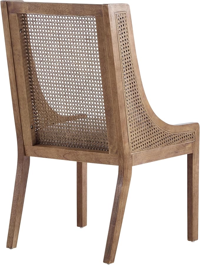Christopher Knight Home Yone Dining Chairs Set of 2, Modern Dining Chair with Fabric Upholstery, Rubberwood Frame Kitchen Chairs with Cane Webbing, Extra Seat for Dining Room, Beige + Brown