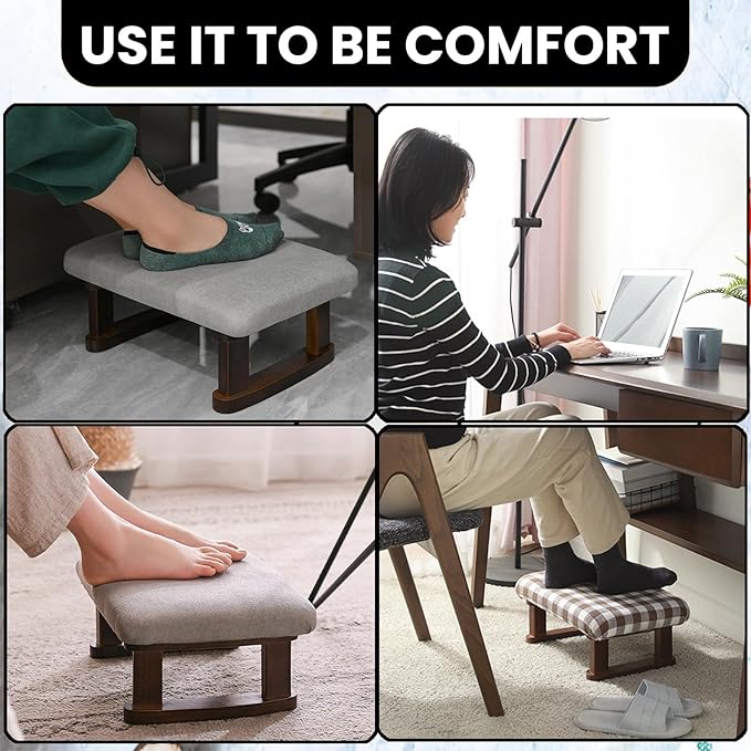 Small Footstool Office Under Desk Ottoman Padded Hassock 16.1"(41cm) x 6.7"(17cm) with Wooden Legs Modern Living Room Bedroom Work Nail Salon Compact Footrest Stool Relaxation Rest Foot Stool (Green)
