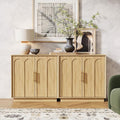 FORTUNETEC Sideboard Buffet Cabinet with Storage Set of 2, Mid Century Modern Accent Cabinet with Arched Doors, Modular Media Console, Credenza for Living Room Kitchen Dining Room Entryway, Oak