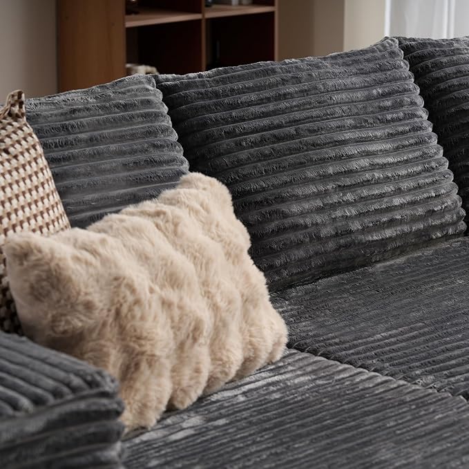 ovios 104" Cloud Boneless Couch with L-Shape Chaise,Modern Sectional Modular Sofa with Deep Seat, Upholstered Couches for Living Room Bedroom,No Assembly Required, Grey (Plush Corduroy Fabric)