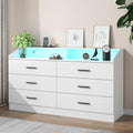 Gyfimoie 6 Drawer Dresser with Power Outlet, Chest of Drawers with LED Light, Modern Dresser with Open Storage Cubby, Double Wide Dressers Organizer for Bedroom, Living Room, Entryway, Hallway