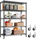 REIBII 73''H Storage Shelves 1660LBS Wire Shelving Unit with Wheels 5 Tier Metal Shelving,Heavy Duty Metal Shelves for Storage Rack,Commercial Industrial for Garage Kitchen 73''HX35''WX15''D,Black