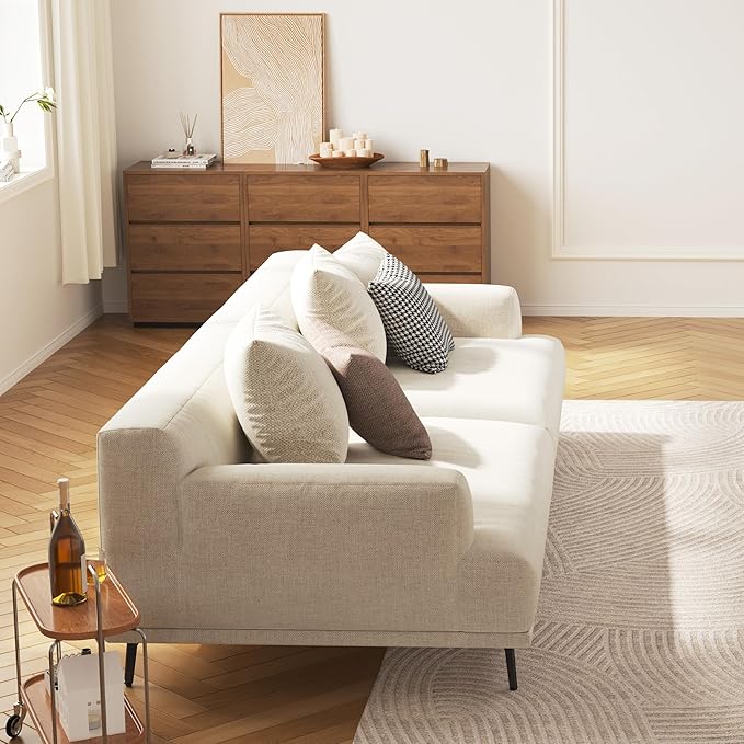 3-Seater Living Room Sofa - Modern Leisure Modular Sofa with Wooden Frame and Metal Legs, Soft Cotton-Linen Fabric, Easy to Install, Suitable for Office, Apartment, and Living Room, Grey, 82.6"