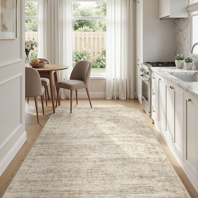 cotiled Large Area Rugs for Living Room, Machine Washable Rugs with Non Slip Backing Modern Neutral Abstract Rugs Stain Resistant Distressed Carpets for Home Office Decor (4x6 Beige/Brown)