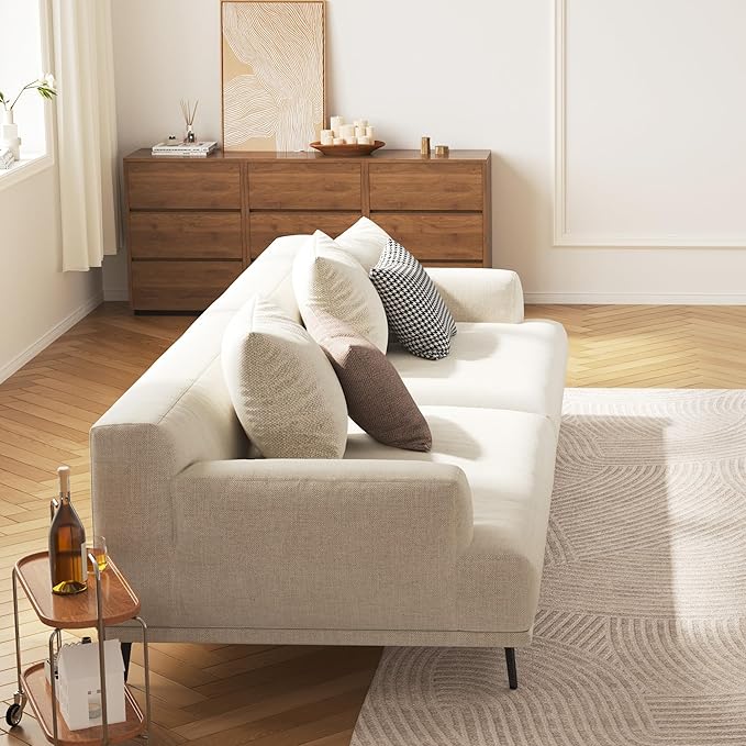 4-Seater Living Room Sofa - Modern Leisure Modular Sofa with Wooden Frame and Metal Legs, Soft Cotton-Linen Fabric, Easy to Install, Suitable for Office, Apartment, and Living Room, Grey, 110.2"