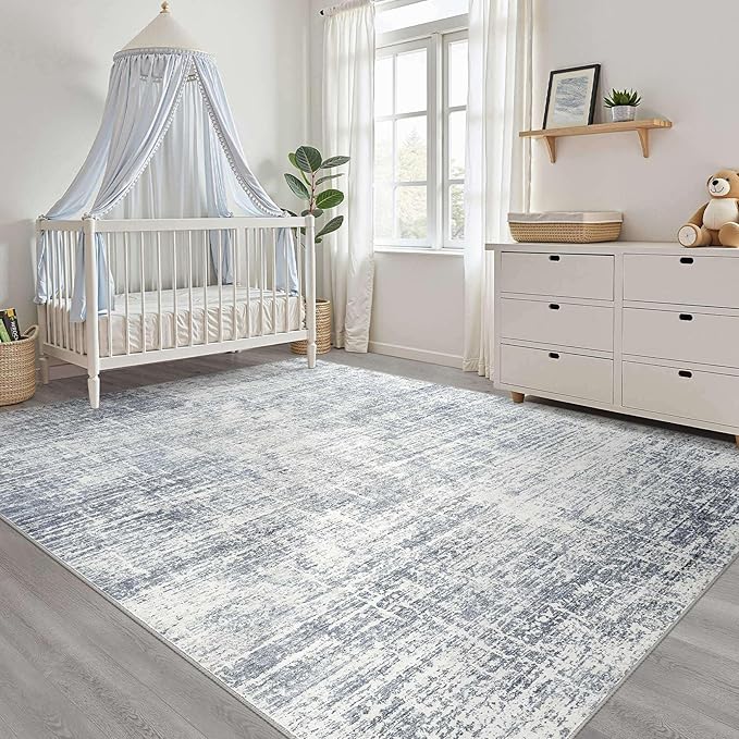 10x14 Area Rugs Living Room: Washable Large Neutral Blue Rug Abstract Soft Modern Stain Resistant Indoor Floor Non-Slip Carpet for Bedroom Nursery Kids Office Playroom Dining Room Under Table Home