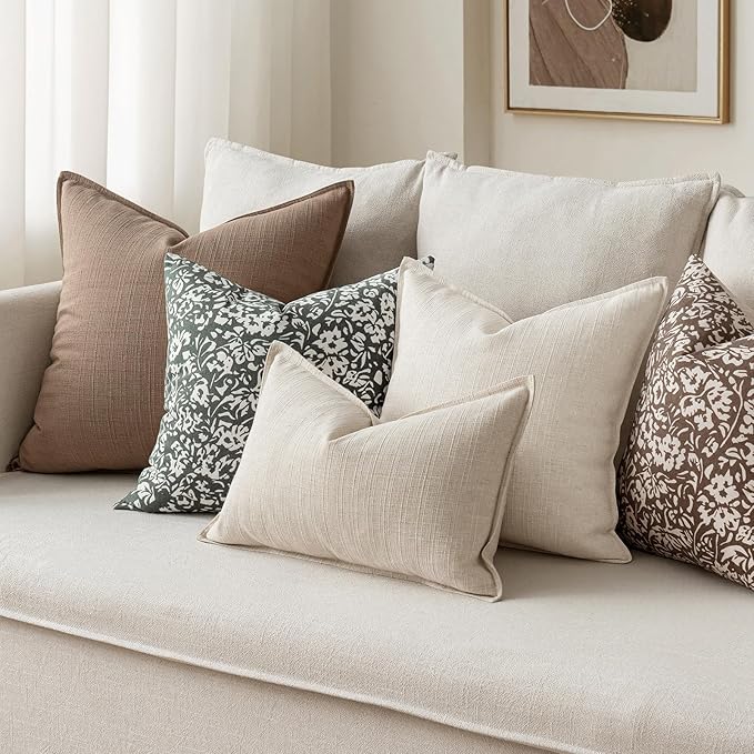 MIULEE Pack of 2 Thick Textured Couch Throw Pillow Covers, Natural Linen Decorative Pillow Covers 16x16, Neutral Cushion Cases for Sofa Bed Living Room Modern Farmhouse Home Decor, No Filling