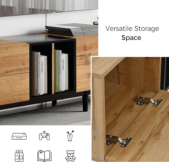 Virubi Modern 76.8" TV Stand for TVs Up to 80", Wooden Entertainment Center with 3 Cabinets & Open Shelves, Media Console with Storage for Living Room, Bedroom & Entertainment Spaces