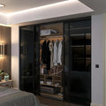 Door55 4 Panel Glass Sliding Door with Aluminum Frame, Silent Glide Technology - Bedroom Closet Doors (Smoked Glass, 120x80)
