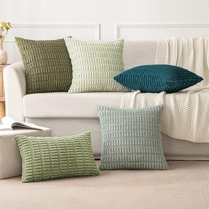 MIULEE Pack of 2 Corduroy Decorative Throw Pillow Covers 16x16 Inch Soft Boho Striped Pillow Covers Modern Farmhouse Home Decor for Summer Coastal Sofa Living Room Couch Bed Teal