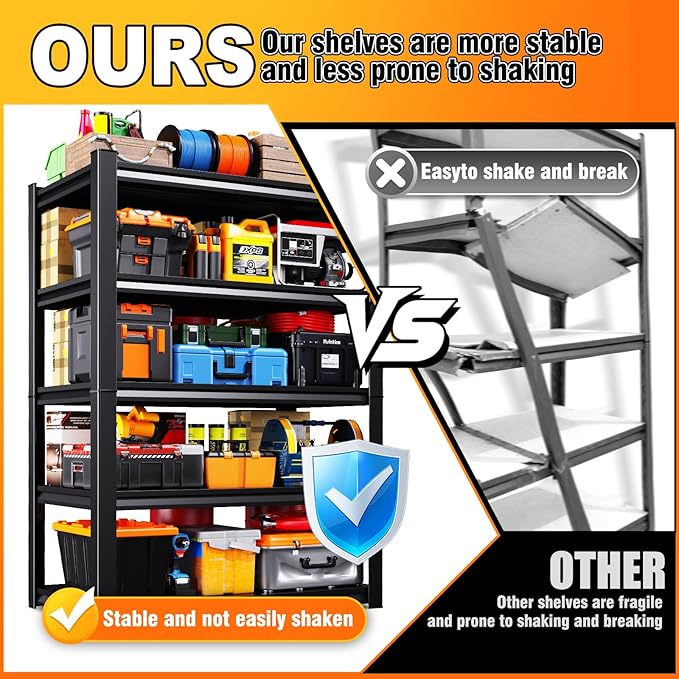 71.2''H Storage Shelves, 2500lbs Garage Shelving,Adjustable Heavy Duty Shelving Unit,5T Tall Garage Shelves，Metal Standing Shelf Units,Utility Rack For Kitchen Warehouse Industrial Basement 2 Pack
