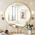 Sweetcrispy 28in Gold Round Bathroom Mirrors for Wall, Bathroom Mirrors for Over Sink, Wall Decor for Bathroom, Entryway, Bedroom, Vanity