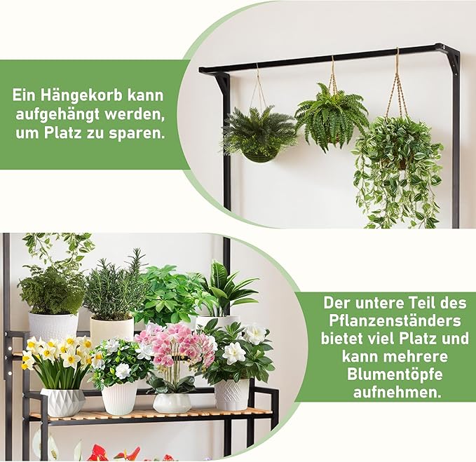 SEAdeerCH Multi-Functional Plant Stand ,Modern Rolling Plant Shelf Space-Conserve,Use Vintage Wood and Iron Frame, Robust Pine,Easy Assembly,for indoor/outdoor use in Living Spaces or Patio