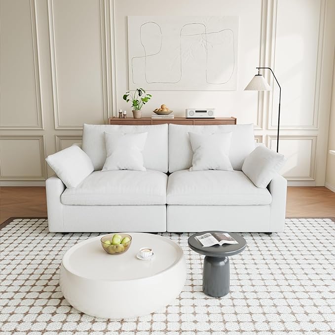 Modular Sectional Sofa Cloud Couch, 82.68" Love Sofa with Pillows, Modern Minimalist Deep Seat Sofa Couches for Apartment Small Space, Sofa Covers Washable&Removable, White
