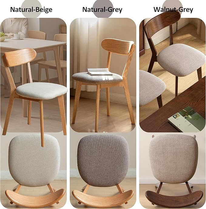 Modern Solid Wood Dining Chair, Kitchen Dining Room Chair with Upholstered Cushion and Seat Cover, Curved Backrest, 100% FAS Grade North America Oak Wood, Natural