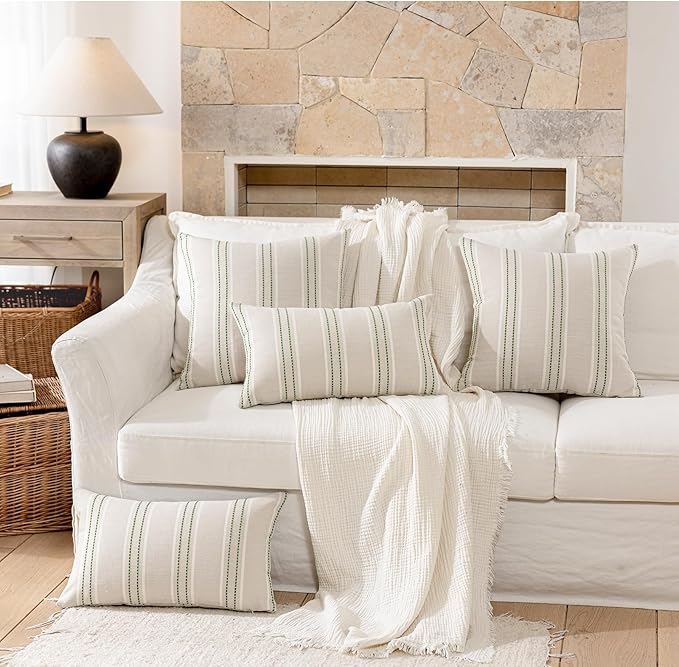 Hckot Spring Throw Pillow Covers 12x20 Set of 2 Grass Green Pillow Covers Farmhouse Decorative Pillows Textured Linen Square Cushion Covers for Sofa Couch Bed Living Room Decor(Grass Green)