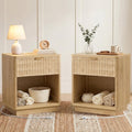 Nasonet Fluted Nightstands Set of 2 with Charging Station, Wooden Bed Side Tables Bedroom Set of 2, Drawers and Open Shelves - Modern End Table for Bedroom, Natural Oak