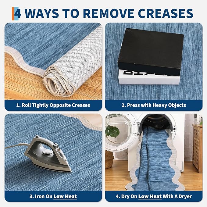 GarveeHome Scalloped Large Area Rug 10x13 Area Rug for Living Room Washable Rug Modern Rug Non Slip Throw Rugs Bedroom Rugs Low Pile Soft Stain Resistant Carpet for Dining Room Nursery 10'x13' Blue