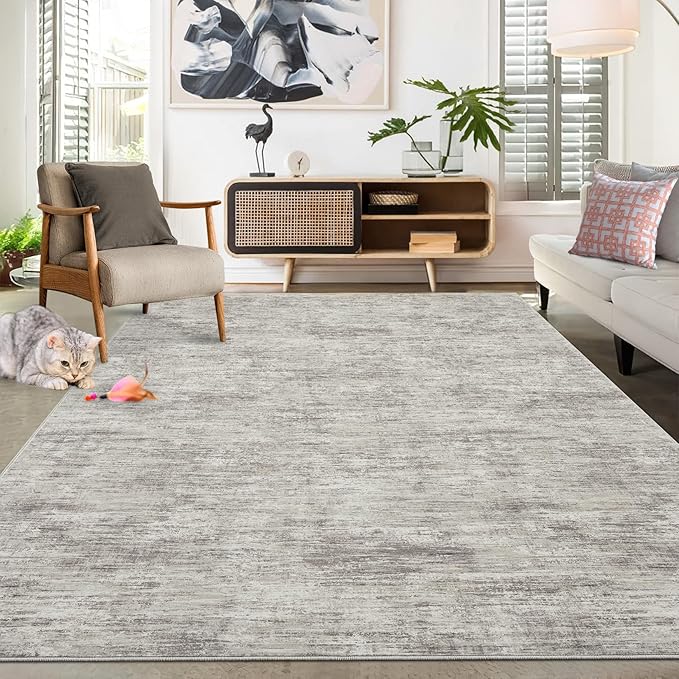 RUGSREAL 8x10 Washable Rug for Living Room Non-Slip Modern Abstract Area Rug Stain Resistant Large Bedroom Carpet Contemporary Accent Throw Floor Carpet Solid Rug for Dining Room Home Decor, Taupe