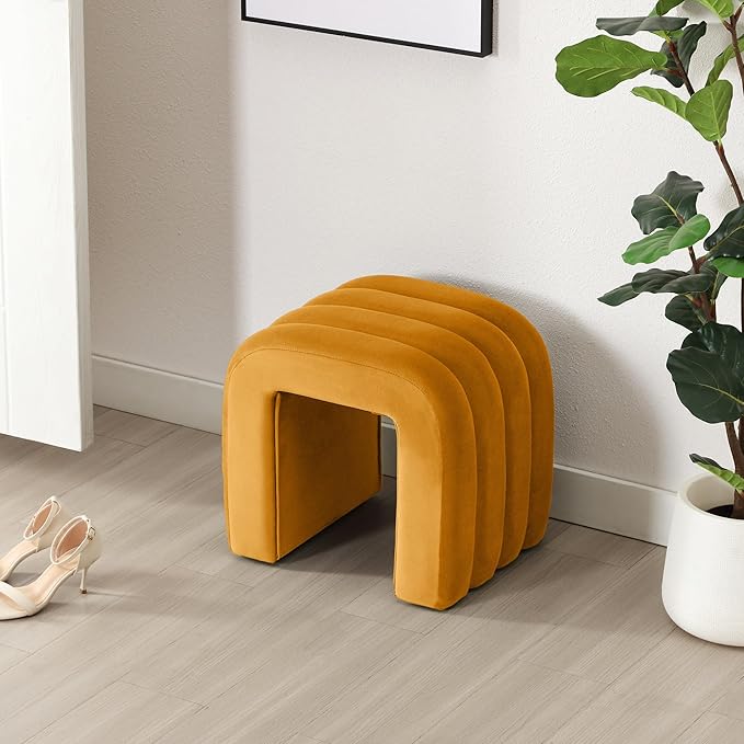 Multi-Functional Ottoman Stool, Footrest for Couch, Modern Vanity Stool for Make-up Room, Living Room and Entryway, Small Cute Footstool (Cognac Velvet)