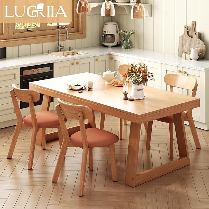 Dining Chairs Set of 6 Mid-Century Modern Oak Upholstered Scandinavian Solid Wood Kitchen & Dining Room Chairs with Curved Backrest Sillas de Comedor for Dining Table(Original/Orange)