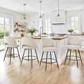 LUE BONA 26''H Swivel Bar Stools Set of 4, Counter Height Bar Stools with Backs, Lumbar Pillow and Black Metal Frames, Upholstered Morden Barstools for Kitchen Island, Linen Farbic, Linen Color