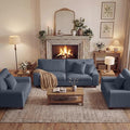 DOPEDIO Modern Living Room Sofa Set, 88.58" Chenille Loveseat with 2 Accent Chairs, Removable Covers, Spring Cushions, Solid Wood Frame, Easy Assembly（88.58inch+2 Single,Blue）