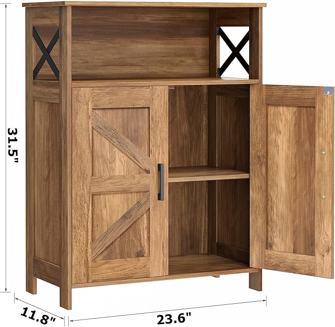 Homhedy Farmhouse Bathroom Storage Cabinet with 2 Doors, Toilet Paper Cabinet with Adjustable Shelves, Small Bathroom Cabinet for Kitchen/Laundry/Living Room, 11.8 x 23.6 x 31.5 Inches, Rustic Walnut