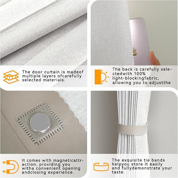 Jilron Accordion Door Curtain Set - 100% Blackout, with Curtain Rod Included, for Bedroom Privacy Protection (White-43 W x 78" L+Rod)
