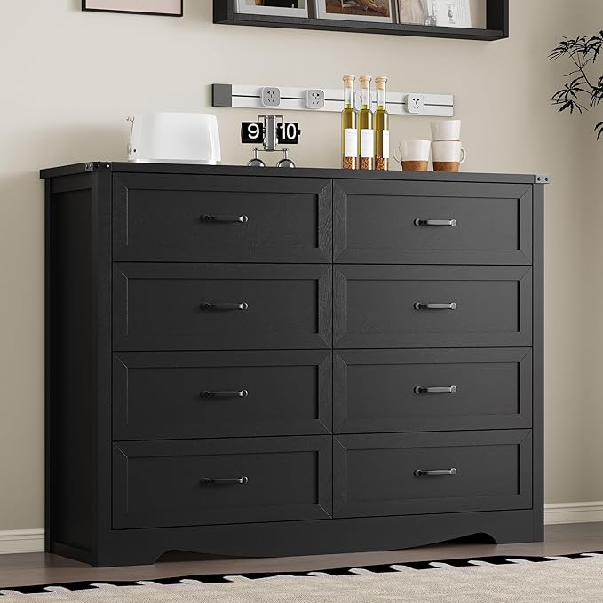 BORNOON 8-Drawer Dresser for Bedroom, Modern Wooden Chest of Drawers with Metal Handles, Anti-Tipping Design, Sturdy and Stable Storage Organizer for Living Room, Entryway, Home Office, Standard