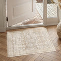 2x3 Beige Washable Neutral Area Rug for Entryway Non Slip Soft Thin Throw Rug Floral Durable Low Pile Carpet Modern Stain Resistant Door Mat for Living Room Laundry Kitchen Office Playroom