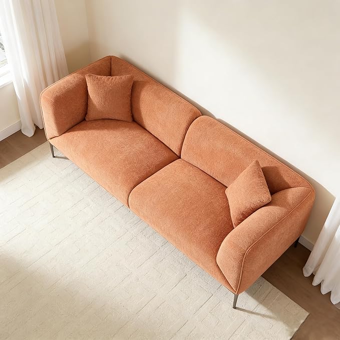 82.7" Modern Couch Boucle 3 Seater Sofa, Upholstered Minimalist Curved Sofas with Metal Legs, Cozy Luxury Deep Seat Memory Foam Couches for Living Room Bedroom Home Office Apartment, Orange
