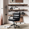 HULALA HOME Modern Faux Leather Home Office Chair with Tilt Lock & Metal Base, Desk Chair with Wheels & Padded Cushion, 360° Swivel Wide Seat Computer Task Chair, Black