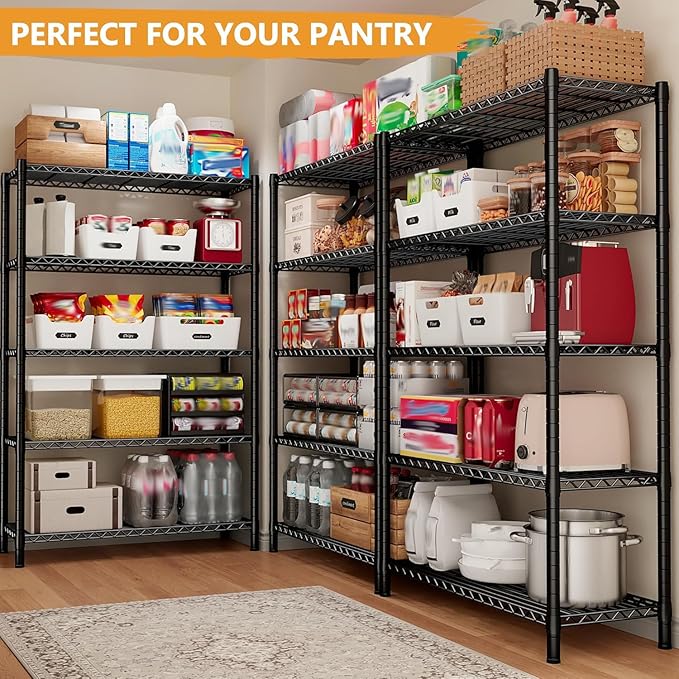 REIBII 72''H Metal shelving 5 Tire Storage Shelves for Garage Shelving Adjustable Wire Shelving Rack Heavy Duty Shelving Unit for Garage, Kitchen, Pantry, Laundry Room, Commercial, 72''H X36''W X14''D