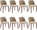 GarveeHome Wooden Dining Chairs Set of 8, Upholstered Kitchen Dining Room Chairs with Padded Seat and Wood Legs, Modern Fabric Side Dinner Chair for Kitchen, Dining Room, Restaurant, Cafe, Camel