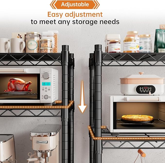 REIBII 72''H Metal shelving 5 Tire Storage Shelves for Garage Shelving Adjustable Wire Shelving Rack Heavy Duty Shelving Unit for Garage, Kitchen, Pantry, Laundry Room, Commercial, 72''H X36''W X14''D