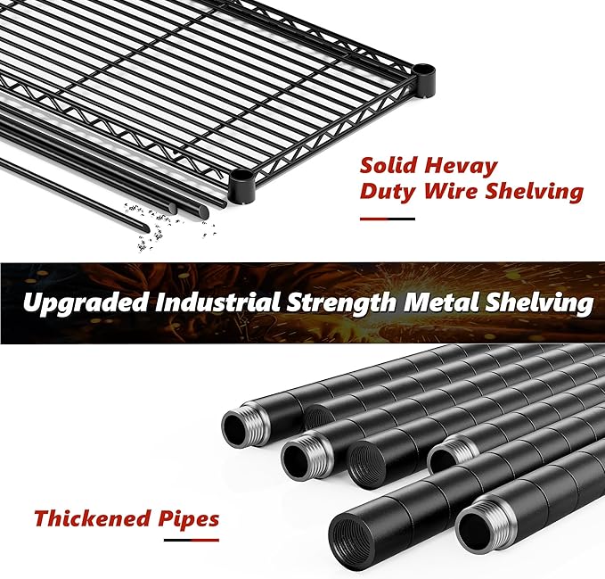 REIBII 72''H Metal shelving 5 Tire Storage Shelves for Garage Shelving Adjustable Wire Shelving Rack Heavy Duty Shelving Unit for Garage, Kitchen, Pantry, Laundry Room, Commercial, 72''H X36''W X14''D