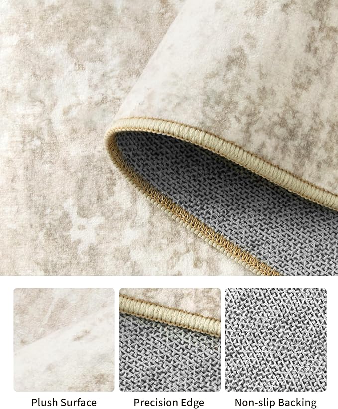 Art&Tuft Washable Rugs 9x12, Anti-Slip Backing Abstract Area Rugs, Stain Resistant Area Rugs 9x12 Living Room, Foldable Machine Washable Area Rug(01-Beige, 9'x12')